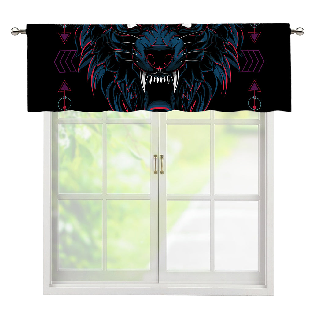 Dark Geometric Wolf Print Window Valance