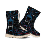 Dark Geometric Wolf Print Winter Boots