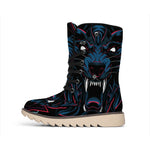 Dark Geometric Wolf Print Winter Boots