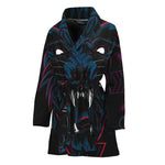 Dark Geometric Wolf Print Women's Bathrobe