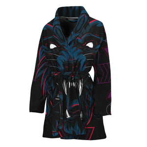 Dark Geometric Wolf Print Women's Bathrobe