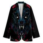 Dark Geometric Wolf Print Women's Blazer