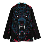 Dark Geometric Wolf Print Women's Blazer