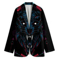 Dark Geometric Wolf Print Women's Cotton Blazer