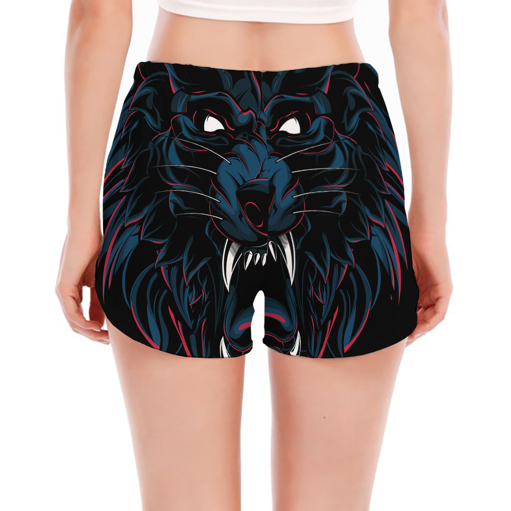 Dark Geometric Wolf Print Women's Split Running Shorts