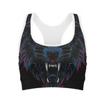 Dark Geometric Wolf Print Women's Sports Bra
