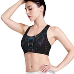 Dark Geometric Wolf Print Women's Sports Bra