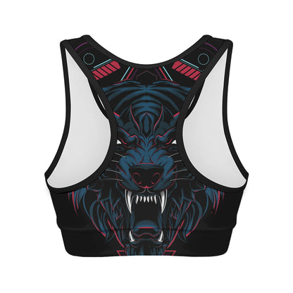 Dark Geometric Wolf Print Women's Sports Bra