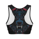 Dark Geometric Wolf Print Women's Sports Bra