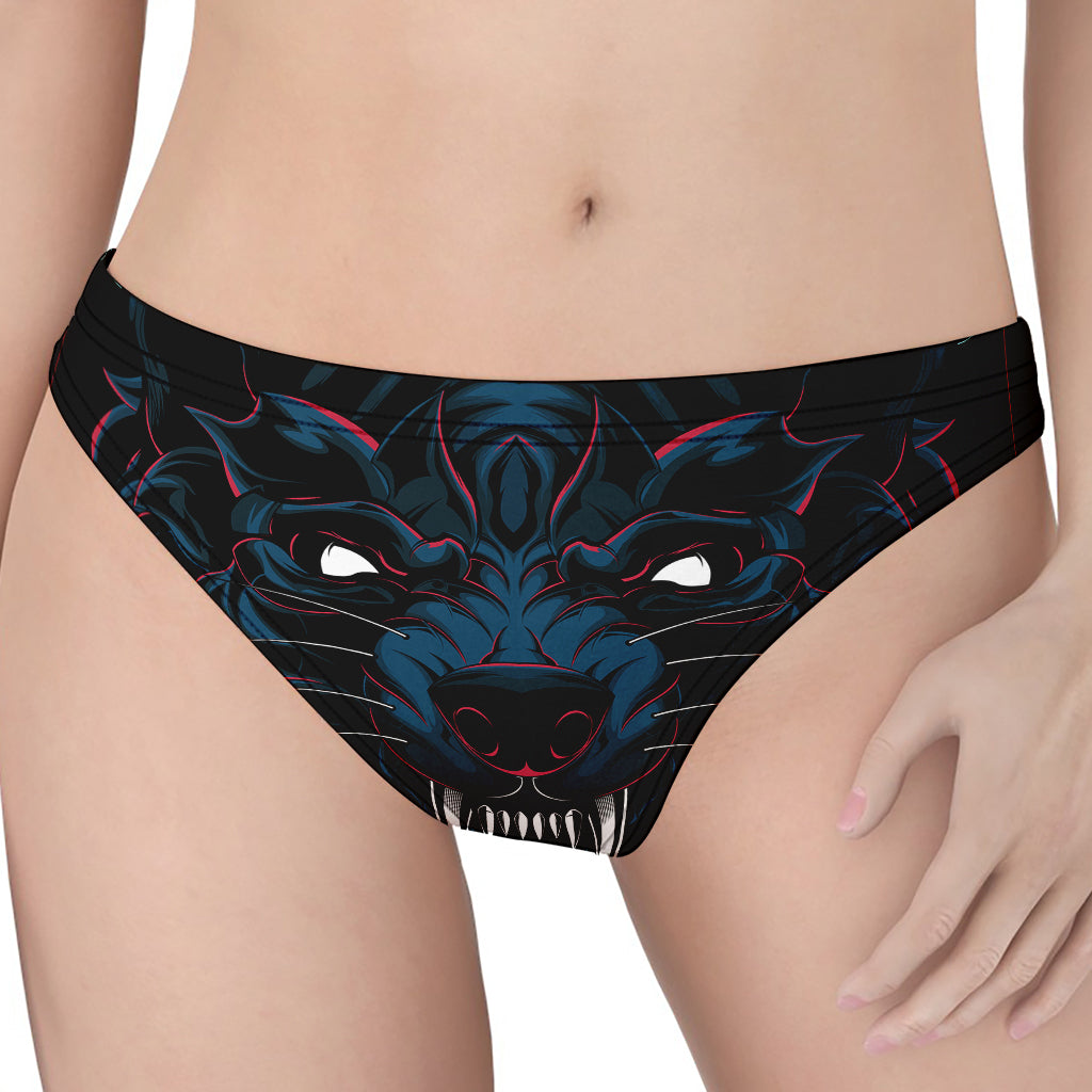 Dark Geometric Wolf Print Women's Thong