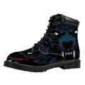 Dark Geometric Wolf Print Padded Collar Lace Up Boots