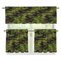 Dark Green And Black Camouflage Print 3 Piece Kitchen Curtains