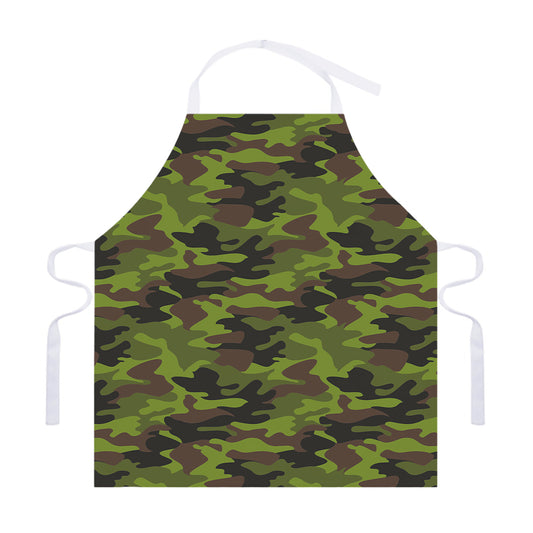 Dark Green And Black Camouflage Print Adjustable Apron