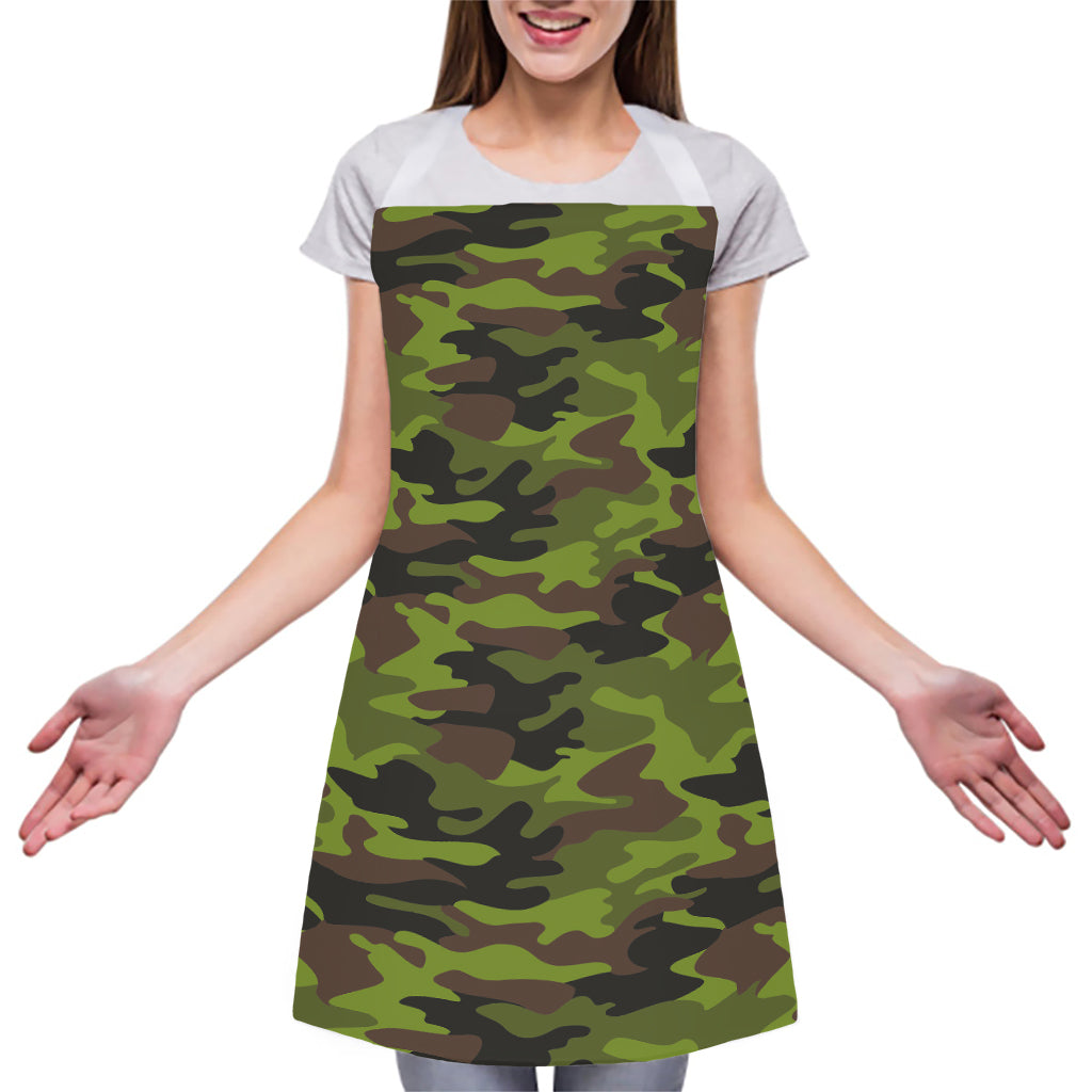 Dark Green And Black Camouflage Print Adjustable Apron