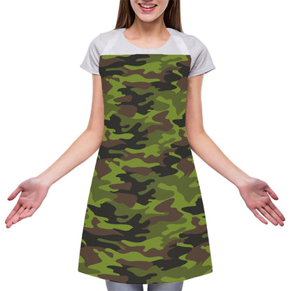 Dark Green And Black Camouflage Print Adjustable Apron