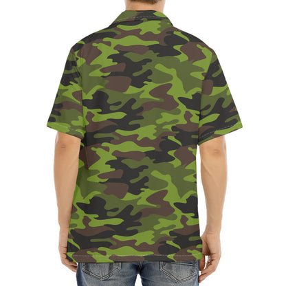 Dark Green And Black Camouflage Print Aloha Shirt