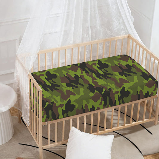 Dark Green And Black Camouflage Print Baby Crib Sheet