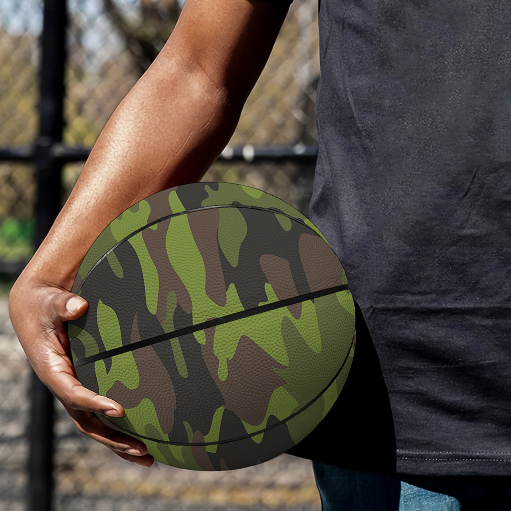 Dark Green And Black Camouflage Print Basketball