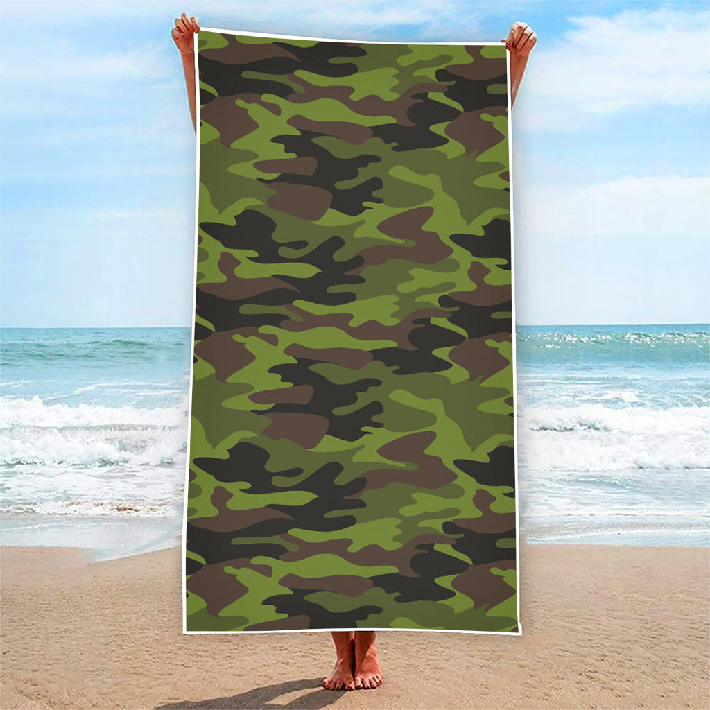 Dark Green And Black Camouflage Print Beach Towel