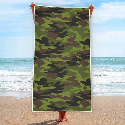 Dark Green And Black Camouflage Print Beach Towel