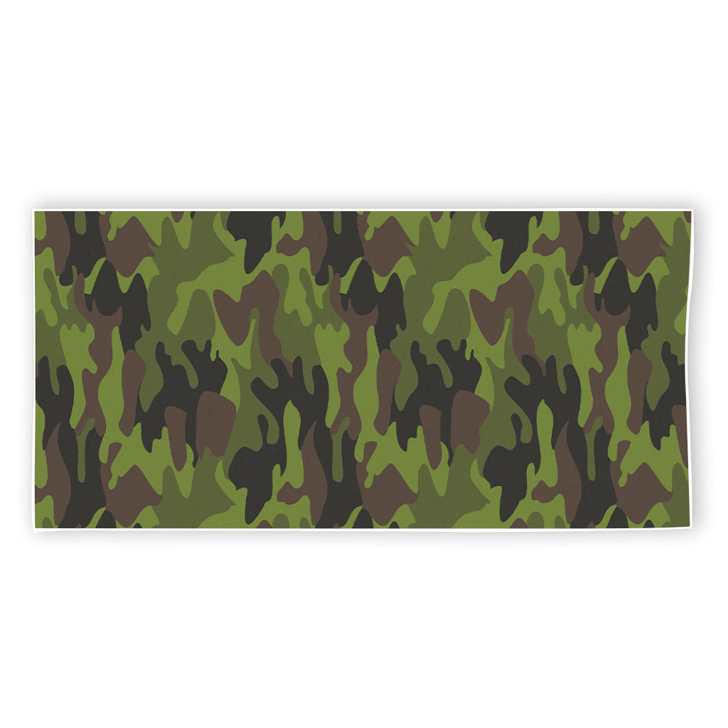 Dark Green And Black Camouflage Print Beach Towel
