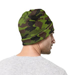 Dark Green And Black Camouflage Print Beanie