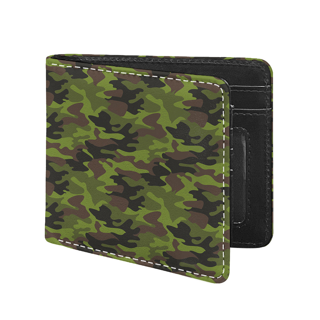 Dark Green And Black Camouflage Print Bifold Wallet