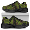 Dark Green And Black Camouflage Print Black Chunky Shoes