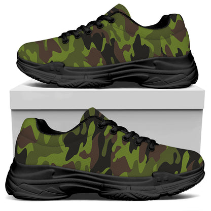 Dark Green And Black Camouflage Print Black Chunky Shoes
