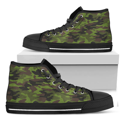Dark Green And Black Camouflage Print Black High Top Sneakers