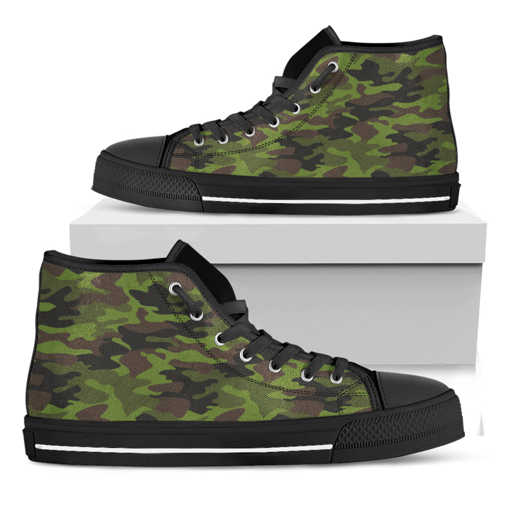 Dark Green And Black Camouflage Print Black High Top Sneakers