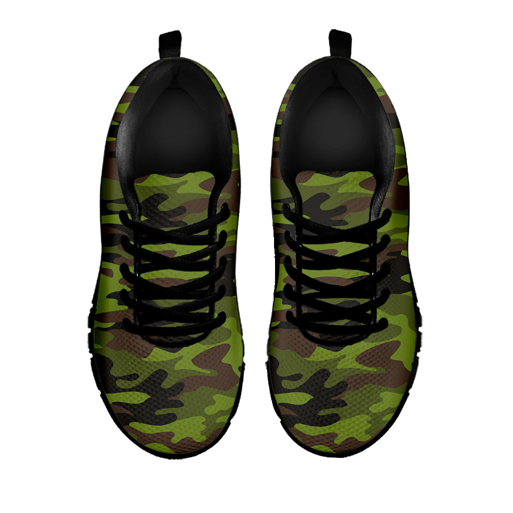 Dark Green And Black Camouflage Print Black Running Shoes
