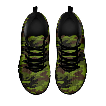 Dark Green And Black Camouflage Print Black Running Shoes
