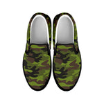 Dark Green And Black Camouflage Print Black Slip On Sneakers