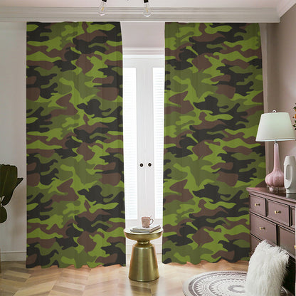 Dark Green And Black Camouflage Print Blackout Pencil Pleat Curtains