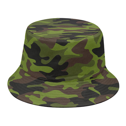 Dark Green And Black Camouflage Print Bucket Hat