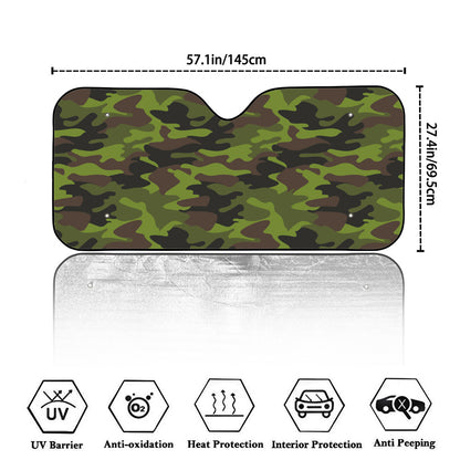 Dark Green And Black Camouflage Print Car Windshield Sun Shade