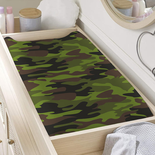 Dark Green And Black Camouflage Print Changing Pad Cover
