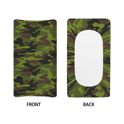 Dark Green And Black Camouflage Print Changing Pad Cover