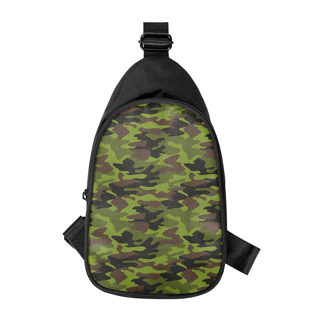 Dark Green And Black Camouflage Print Chest Bag