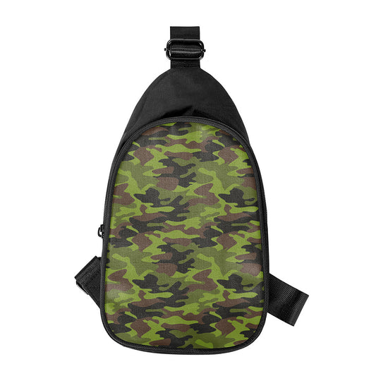 Dark Green And Black Camouflage Print Chest Bag