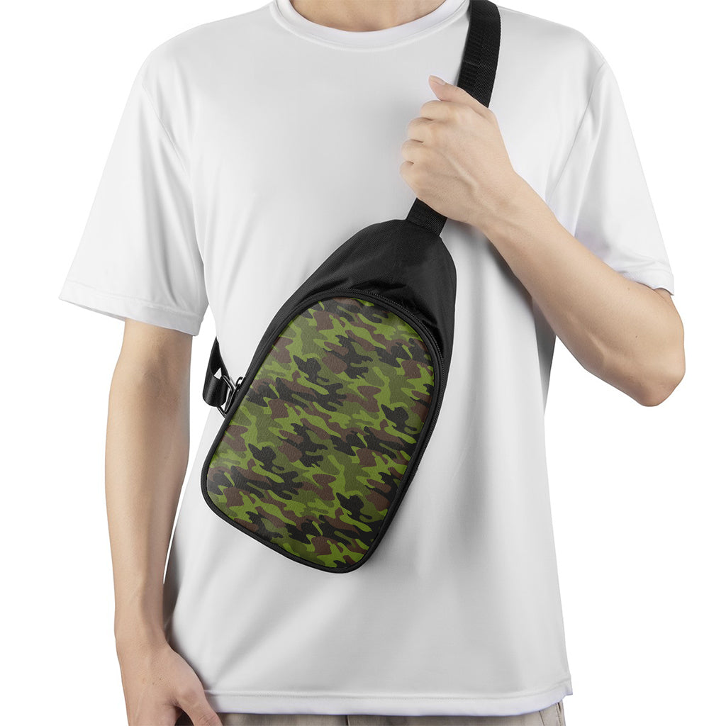 Dark Green And Black Camouflage Print Chest Bag