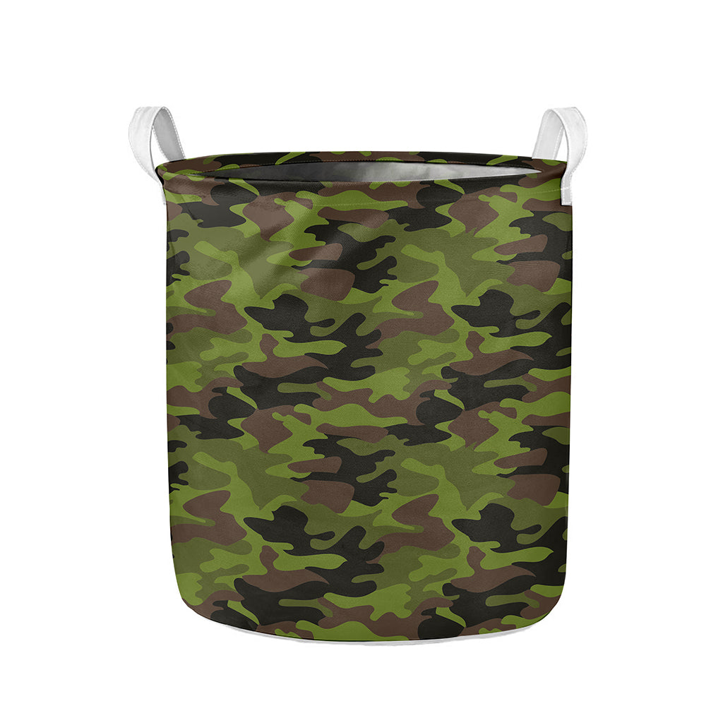 Dark Green And Black Camouflage Print Collapsible Laundry Basket