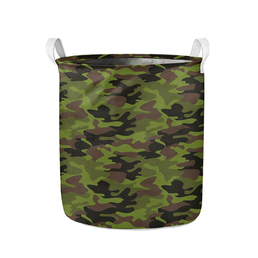Dark Green And Black Camouflage Print Collapsible Laundry Basket