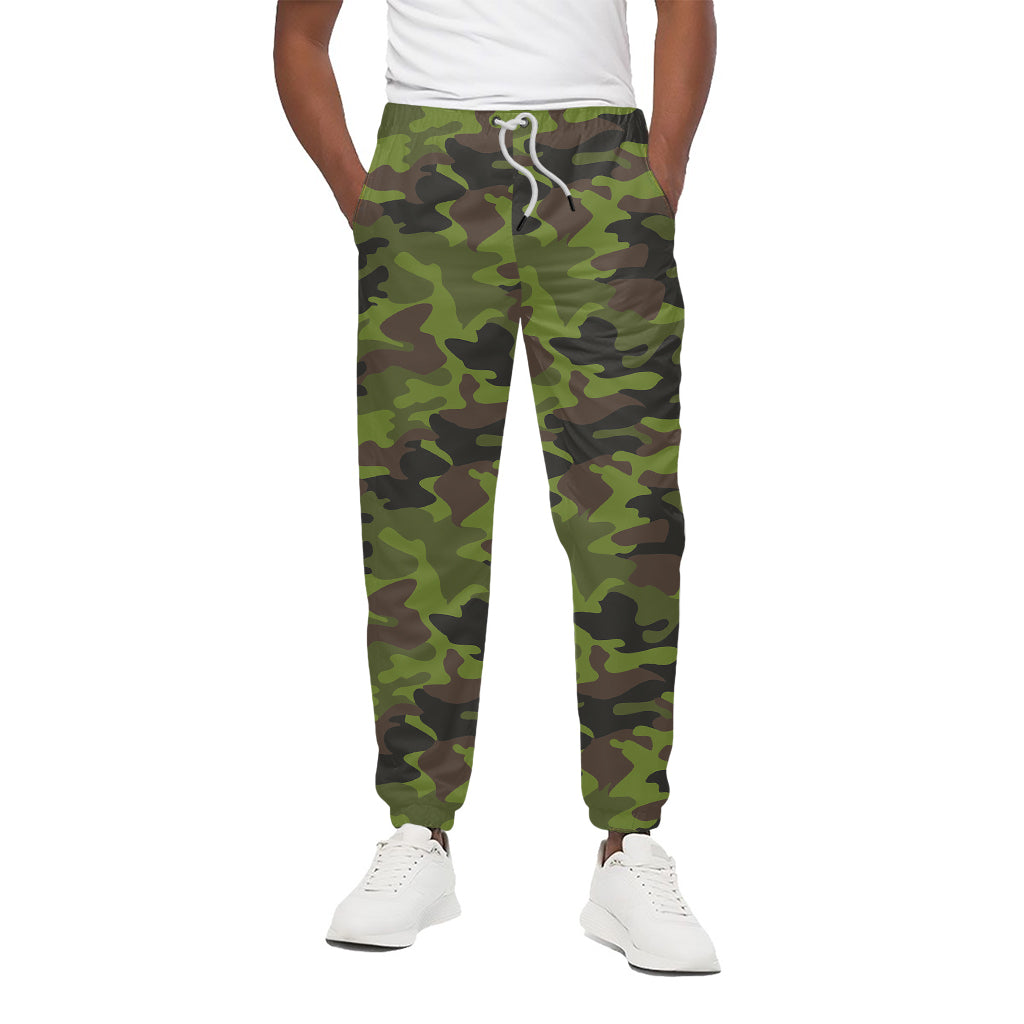 Dark Green And Black Camouflage Print Cotton Pants