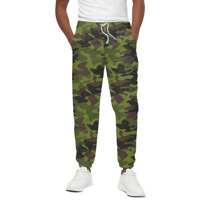 Dark Green And Black Camouflage Print Cotton Pants