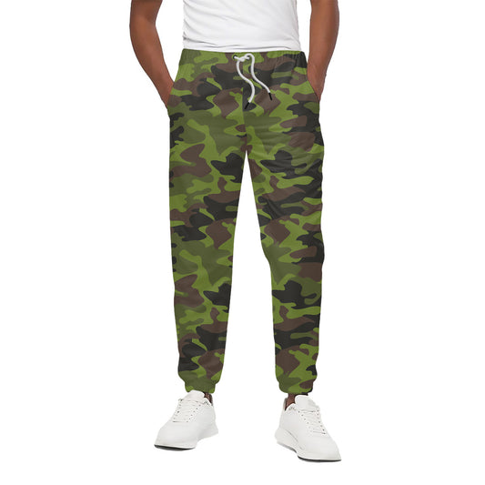 Dark Green And Black Camouflage Print Cotton Pants