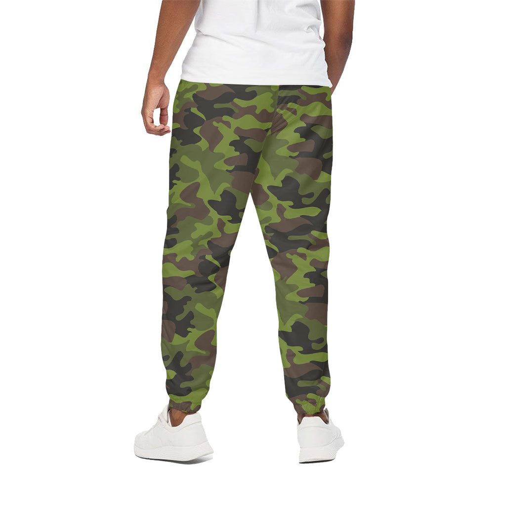 Dark Green And Black Camouflage Print Cotton Pants