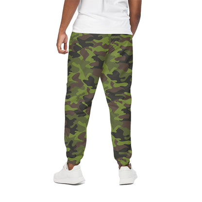 Dark Green And Black Camouflage Print Cotton Pants