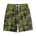 Dark Green And Black Camouflage Print Cotton Shorts